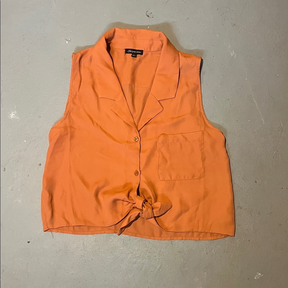 Orange Sleeveless Button-Up Top